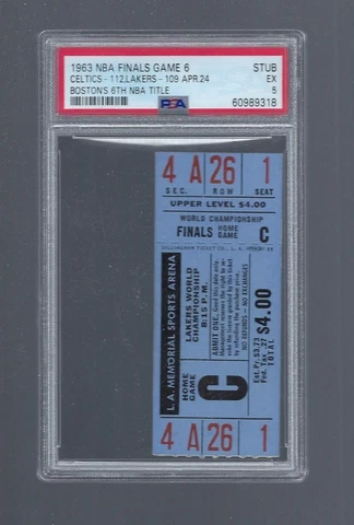 PSA 5 - CLINCHER 1963 NBA FINALS BOSTON CELTICS @ LA LAKERS FULL TICKET GAME #6 Cover