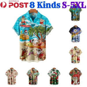 Christmas V-Neck Polo T-Shirt Mens Short Sleeve Tee Shirt Xmas Hawaii Beach Tops - Picture 1 of 20