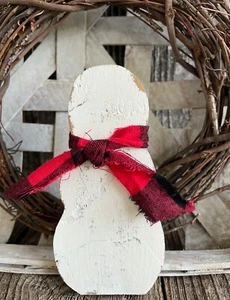 Christmas Tiered Tray SNOWMAN Rustic Wood Farmhouse Shelf Decor Checked Scarf HP - Picture 1 of 7