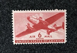 US1941 #C25 6c Transport Plane Twin Motor Airmail - Single Stamp Mint NH red - Picture 1 of 1