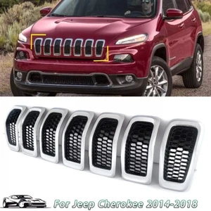 For Jeep Cherokee 2015-2018 Front Grille Insert Hood Honeycomb Mesh Chrome BlacK - Picture 1 of 11