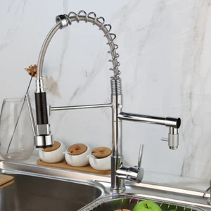 Grifo mezclador de fregadero de cocina giratorio con doble orificio grifos cromados - Imagen 1 de 12