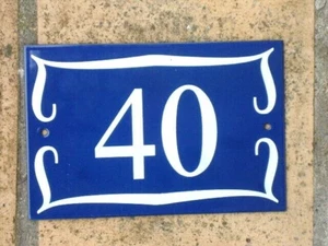 PLAQUE EMAILLEE NUMERO DE RUE EMAIL VERITABLE 800°C MAISON N°40 BF FAB FRANCE - Picture 1 of 1
