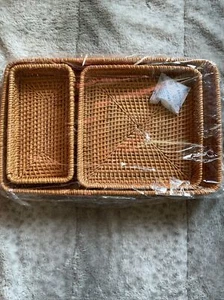 Set Of 3 Handmade Rattan Woven Decorative Serving Tray Basket - Picture 1 of 3