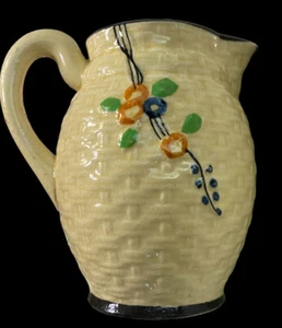 vintage Yu Shoten Majolica basket weave pitcher hand painted japan - Picture 1 of 19