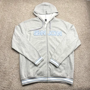 Sean John Hoodie Mens XL Full Zip Grey Long Sleeve Vintage Y2K - Picture 1 of 10