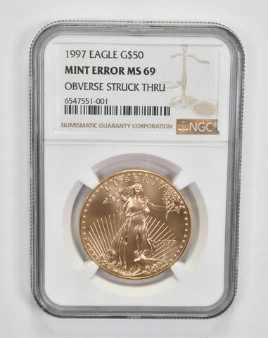 Mint Error MS69 1997 $50 American Gold Eagle OBV Struck Thru - Graded NGC *0694 Cover