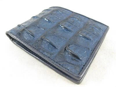 Cartera Doble Pliegue Piel Espinal Cocodrilo Cocodrilo Genuino (Azul Cobalto) Foto 1 de 4