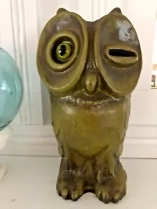 Banco figurativo vintage Haeger cerámica aguacate verde guiño búho ahorro ¡RARO! - Imagen 1 de 4