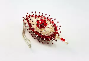 Vintage Beaded Red White Sequin Push Pin Christmas Ornament Decor 3.75" - Picture 1 of 5