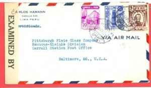Peru 3 diff stamp used on cover Censor to USA - Picture 1 of 1