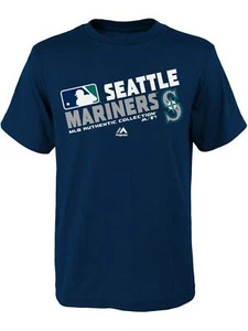 Boys Navy Blue & White MLB Authentic Seattle Mariners Baseball T-Shirt Shirt - Picture 1 of 1