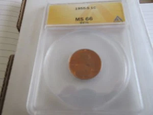 1955-S , Lincoln Penny , MS 66 , RED , Anacs - Picture 1 of 4