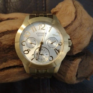 Men's Citizen Gold Stainless Medium Watch White Face New - Picture 1 of 6