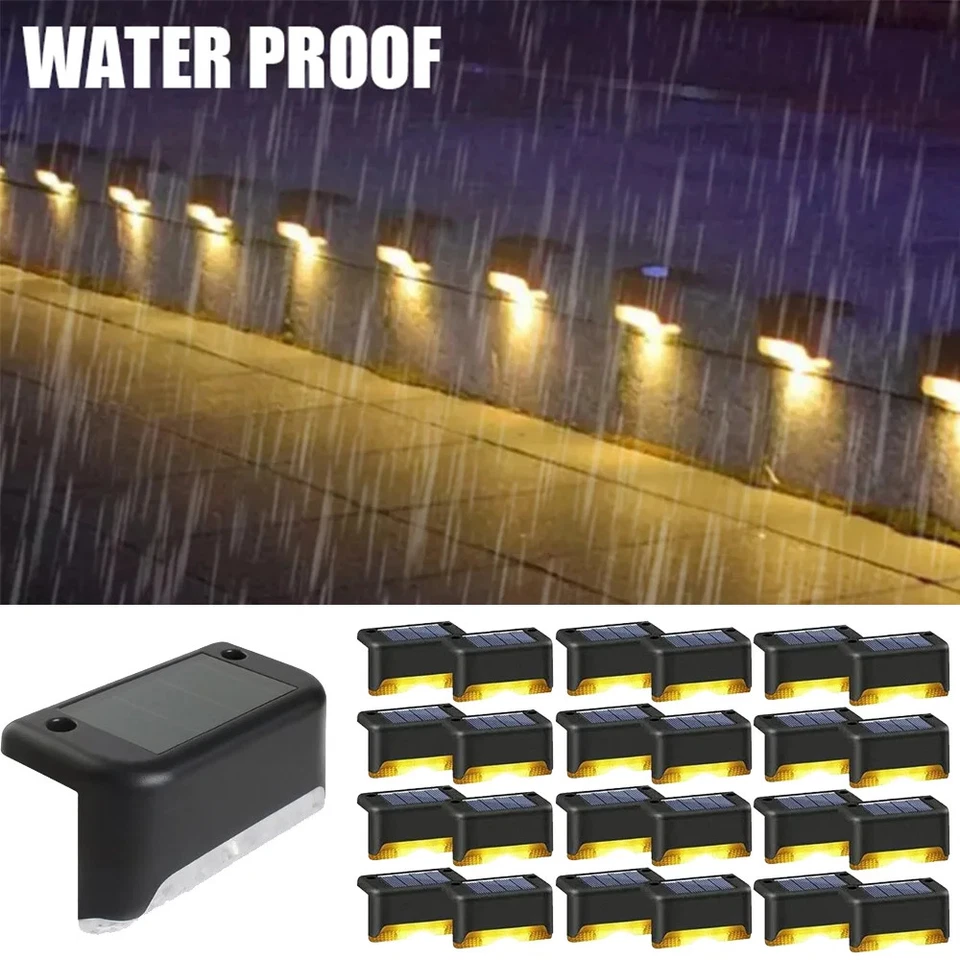 4-32Pcs Solar Warm /White LED Step Lamp Path Stair Outdoor Garden Balcony Lights - Image 1 of 4