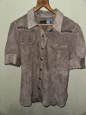Double D Ranch DDR Faux Suede Fringe Concho Button Up Rodeo Shirt Size Med - Image 1 of 4