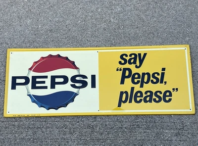 Original Vintage 1963 PEPSI-COLA "Say Pepsi Please" Soda Pop Tin Sign - Image 1 of 4