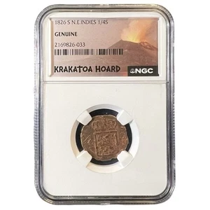 1826 S N.E. Indies 1/4 Stuiver Krakatoa Volcano Hoard NGC Authentic - Picture 1 of 2