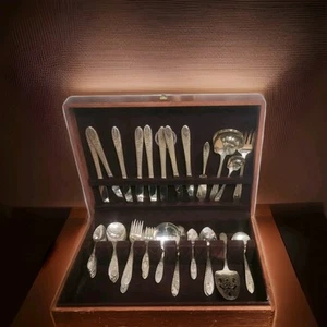 Vintage National Silver Co A1 Rosenblatt Besteck Besteck 53 Teile Löffel Gabel - Bild 1 von 21