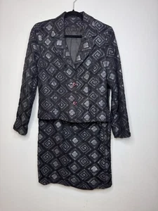 Jeff Gallano schwarz grau Rock Anzug geometrisch Jacke Rock Frankreich T2 Medium NEUWERTIG - Bild 1 von 17