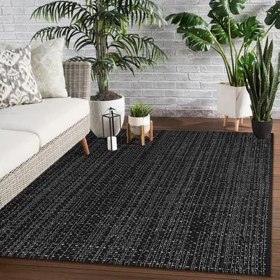 Outdoor Rug 4X6 Area Rug Washable Kitchen Rug Black and White Striped Rug Cotton - Image 1 of 4