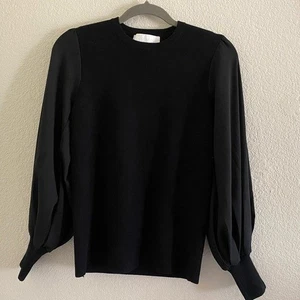 Mare Mare Anthro Women's Size Small Chiffon Puff Sleeve Pullover Sweater Black - Picture 1 of 7