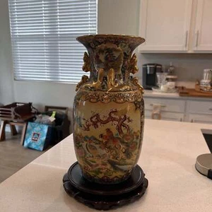 Vintage Royal Satsuma (?) Hand Painted Vase 14” birds, Unmarked - Picture 1 of 3