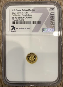 7k NGC 2021 Cook Islands PF 70 California Grizzly Bear Gold Coin $5 - Picture 1 of 4