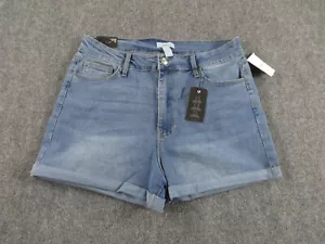 Forever 21 Shorts Womens Size 14 Blue Curvy Fit Cut Off High Rise Denim Stretch - Picture 1 of 9