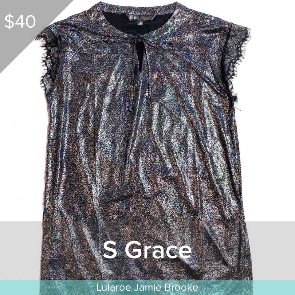 LuLaRoe Elegante Gracia Talla Pequeña - Brillante Multicolor Lámina Sobre Negro Foto 1 de 1