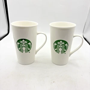 2X Starbucks Coffee Tea Mug Classic Tall White Cup 16oz Green Mermaid Logo 2015 - Picture 1 of 7