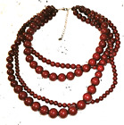 CLARET RED LAYERED BEADS 4 ROWS NECKLACE - STUNNING COLOUR & ON TREND