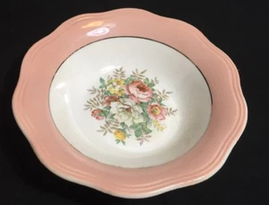 French Saxon Dusty Rose China Pink Coral Band & Floral 5-3/8" Dessert Fruit Bowl - Picture 1 of 5