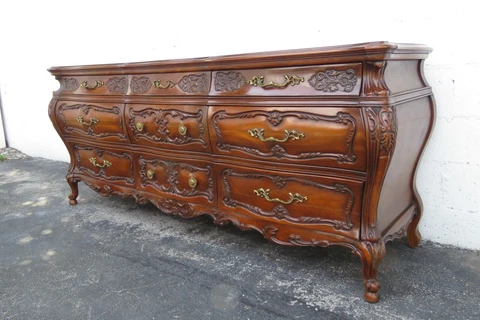 French Bombay Serpentine Hand Carved Solid Cherry Dresser Bathroom Vanity 2851 Cover