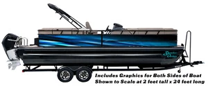 Calcomanía de vinilo bajo de pesca barco pontón de pesca con envoltura gráfica de líneas geométricas azules - Imagen 1 de 1