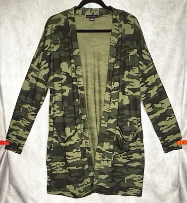 Sanctuary Army Green Camouflage Open Front Cardigan Sweater Pockets Women's XL - Image 1 of 4