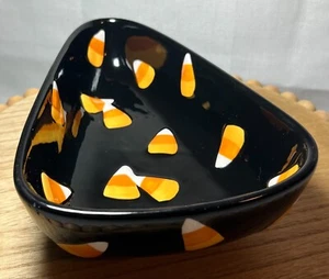 Halloween Black Candy Corn Shaped Ceramic Dish With Candy Corn Decorations  - Picture 1 of 10