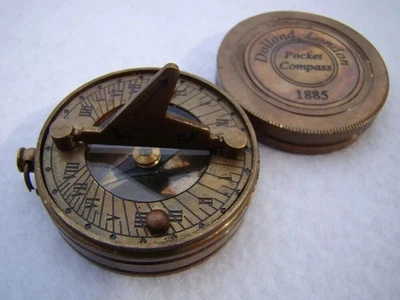 Vintage Finish Brass Sundial Compass – Antique Pocket Compass, Nautical Style - Image 1 of 3