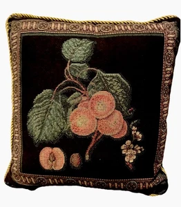 π VINTAGE Tapestry Cushion β Botanical Peach Design β Woven Jacquard Pillow - Picture 1 of 10