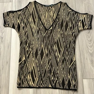 RALPH LAUREN Jaden Stricktop schwarz gold metallic geometrischer Ausschnitt Large - Bild 1 von 9