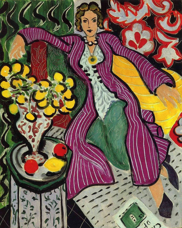 Henri Matisse Mulher em um Casaco Roxo 1937 17" x 22" Qualidade Estampas Artísticas de Arquivo - Imagem 1 de 1