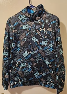 Under Armour Hoodie Pullover Blau All Over Print Fleece Scribble Youth XL - Bild 1 von 7