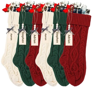 18 Inches Personalized Christmas Stockings: 6 Pack Red Ivory Green Knit Chris... - Picture 1 of 6