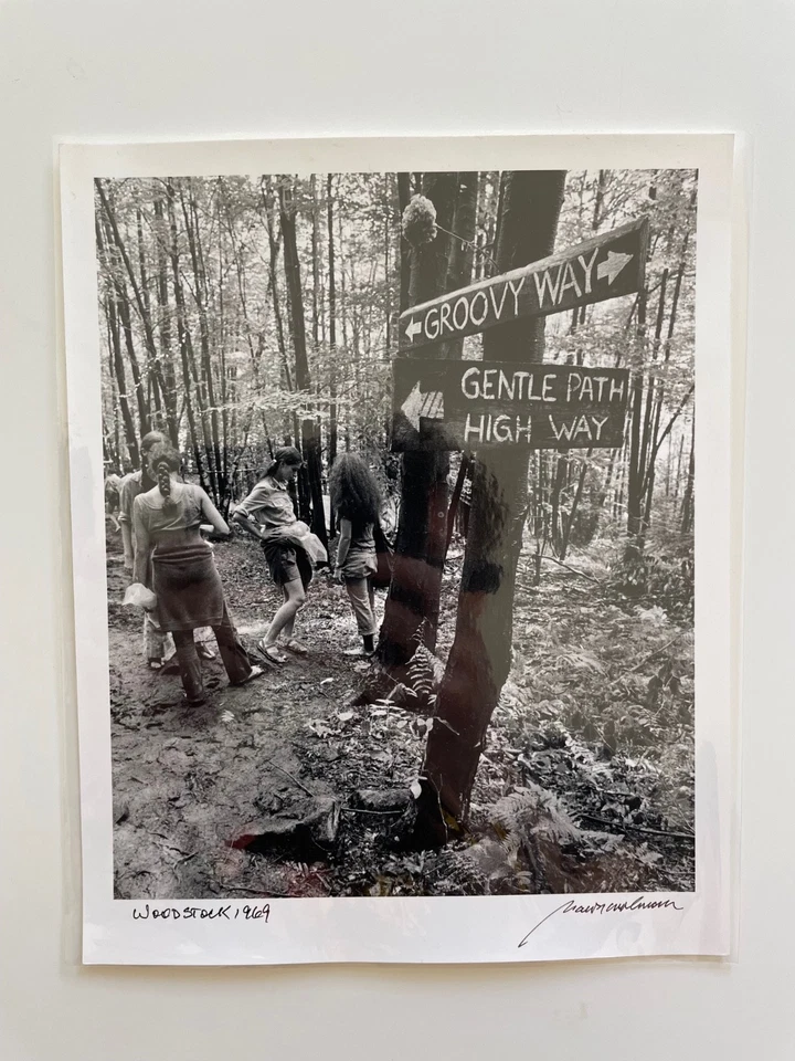 Fotografía 8x10 de gelatina plateada firmada por el barón Wolman Woodstock 1969 Foto 1 de 1