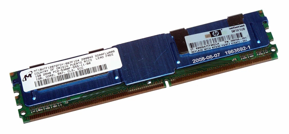 HP 1GB PC2-5300 DDR2-667 DDR RAM,667MHz FB-DIMM RAM Module 398706-051 416471-001 - Image 1 of 1