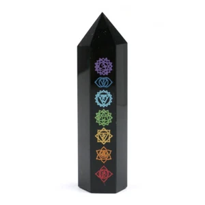 Natural Chakra Obsidian Point Quartz Obelisk Crystal Wand Tower Reiki Healing - Picture 1 of 7
