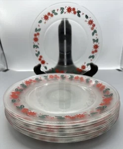 Beautiful Rare Lot of 7 Christmas Holly Poinsettia Frosted Glass Plates 10'' Vtg - Picture 1 of 11