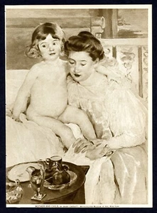 Picture of MOTHER AND CHILD painting by Mary Cassatt - 1914 Sepia Photogravure - Picture 1 of 4