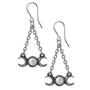 Wiccan Moon Earrings, Droppers, Wicca Triple Goddess Pagan Gift, Alchemy England - Picture 1 of 3