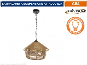 LAMPADARIO A SOSPENSIONE COUTRY RUSTICO IN CORDA CANAPA CON ATTACCO E27 - Foto 1 di 2